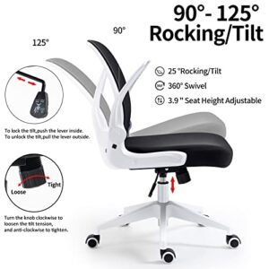 Darkecho Office Chair Ergonomic Desk Chair Mesh Computer Chair Modern Swivel Task Chair Comfy Executive Office Chair with Lumbar Support,Flip-up Armrests,Tilt Function and Foldable Backrest White