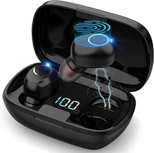 tyc true wireless earbuds, ear buds wireless bluetooth earbuds with microphone, touch control earbud & full in-ear headphones for workout, stereo deep bass ipx5 waterproof earbuds for iphone android