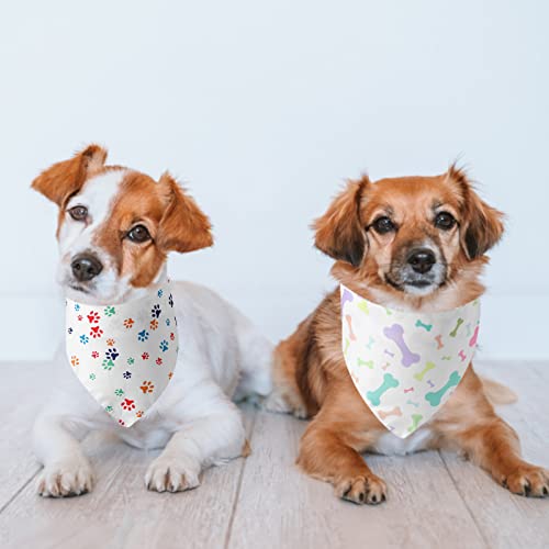 AIITLE Dog Bandanas - 2PCS Birthday Gift Washable Dog Paw and Bone Printing White Dog Bib Kerchief Scarf Adjustable Accessories for Small to Large Dog Puppy Cat