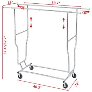 Tajsoon Clothes Rack,Collapsible Standard Rolling Garment Rack With Wheels,Extendable Liftable Y Type Heavy Duty Double Rods Clothes Hanging Rack,Commercial Clothing Storage Display Stand,Chrome