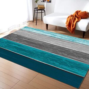 teal wood grain area rugs indoor non-slip rectangle rug 2.7x5 ft, farmhouse barn teal green gray plank rug rubber backing floor mats contemporary home decor carpet for entryway living room bedroom