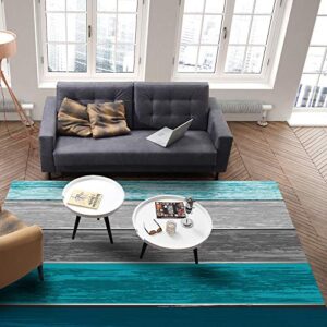 Teal Wood Grain Area Rugs Indoor Non-Slip Rectangle Rug 2.7x5 ft, Farmhouse Barn Teal Green Gray Plank Rug Rubber Backing Floor Mats Contemporary Home Decor Carpet for Entryway Living Room Bedroom