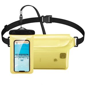 milprox waterproof phone holder pouch, [2 pack] universal float dry bag，ipx8 underwater fanny pack phone case with neck arm waist strap for all iphone galaxy pixel phone up to 7.0" -yellow