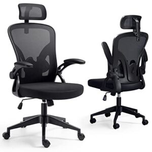 office chair,ergonomic desk chair with adjustable headrest and lumbar support,high back mesh computer chair with padded flip-up armrests,swivel task chair with large seat,tilt function,black