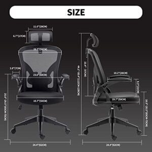 Office Chair,Ergonomic Desk Chair with Adjustable Headrest and Lumbar Support,High Back Mesh Computer Chair with Padded Flip-up Armrests,Swivel Task Chair with Large Seat,Tilt Function,Black