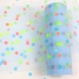 yuanchuan colored dots glitter tulle rolls 6 inch x 10 yards (30 feet) blue for table runner chair sash bow pet tutu skirt sewing crafting fabric wedding unicorn party birthday gift ribbon (blue)