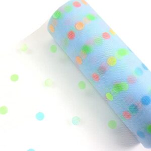 Yuanchuan Colored Dots Glitter Tulle Rolls 6 inch x 10 Yards (30 feet) Blue for Table Runner Chair Sash Bow Pet Tutu Skirt Sewing Crafting Fabric Wedding Unicorn Party Birthday Gift Ribbon (Blue)