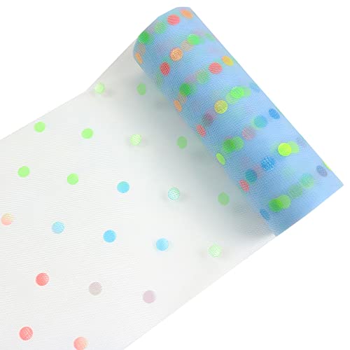 Yuanchuan Colored Dots Glitter Tulle Rolls 6 inch x 10 Yards (30 feet) Blue for Table Runner Chair Sash Bow Pet Tutu Skirt Sewing Crafting Fabric Wedding Unicorn Party Birthday Gift Ribbon (Blue)