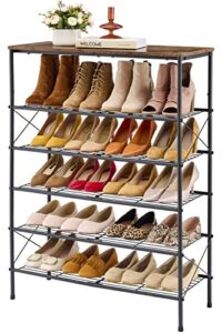 tajsoon 6-tier shoe rack organizer, industrial shoe rack for closet entryway, metal mesh shoe storage shelf with x shape fixed frame, rustic brown and black