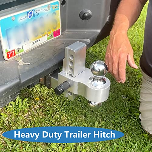 Tlvuvmo Adjustable Trailer Hitch - 6 Inch Drop Hitch Ball Mount for 2 Inch Receiver, 12,500 GTW, 2" and 2-5/16" Stainless Steel Tow Balls, Aluminum Tow Hitch with Double Anti-Theft Pins Locks