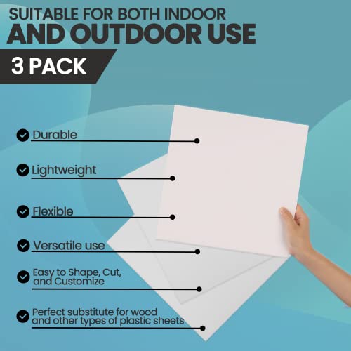 (3-Pack) Calvana Expanded PVC Sheets (White) - 12” x 12” x 1/4” Plastic Board Sheet - Printable Board for Signage and Crafts - Flexible, Durable, and Water-Resistant - Suitable for Outdoor Use