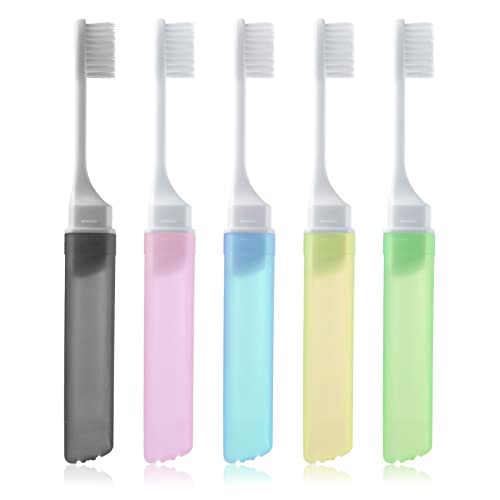 Sibba 5 Pieces Soft Bristles Toothbrush with Box Mini Finger Folding Manual Toothbrushes for Travel Camping School Home Favors (Style A)