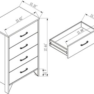 Panana 2/3/4 Drawer Dresser, Chest of Drawers Wooden Storage Dresser Cabinet Bedroom Furniture (White, 4 Drawer)