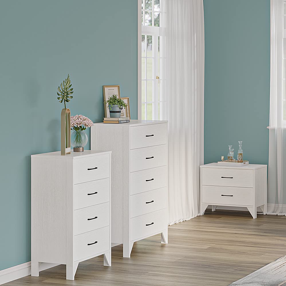 Panana 2/3/4 Drawer Dresser, Chest of Drawers Wooden Storage Dresser Cabinet Bedroom Furniture (White, 4 Drawer)