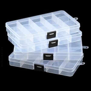 mingxi 4 pcs 15 grids clear organizer box plastic storage container with adjustable dividers for beads art diy crafts jewelry fishing electronics small parts