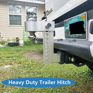 Tlvuvmo Adjustable Trailer Hitch - 8 Inch Drop Hitch Ball Mount for 2 Inch Receiver, 12,500 GTW, 2" and 2-5/16" Stainless Steel Tow Balls, Aluminum Tow Hitch with Double Anti-Theft Pins Locks