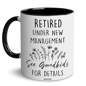 whidobe retirement gifts for women, retirement gifts for grandma, woman, mom, coworker, retired mug retired under new management see grandkids for details mug for mothers day birthday christmas 11oz