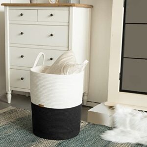 R RUNKA Extra Large Toys Basket -16"x 20" Laundry Basket with Handle - Large Woven Basket for Storage,Laundry Hamper for Clothes, Toys, Towels,Laundry | Shoes Basket | Laundry Bin | Off White & Black