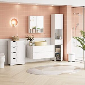 FOTOSOK Bathroom Wall Cabinet Medicine Cabinet, Wall Mounted Bathroom Mirror with Storage Mirror Cabinet with 2 Doors and Adjustable Shelf, Laundry Living Room, White