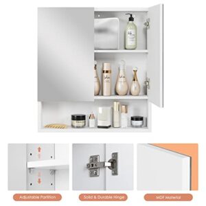 FOTOSOK Bathroom Wall Cabinet Medicine Cabinet, Wall Mounted Bathroom Mirror with Storage Mirror Cabinet with 2 Doors and Adjustable Shelf, Laundry Living Room, White