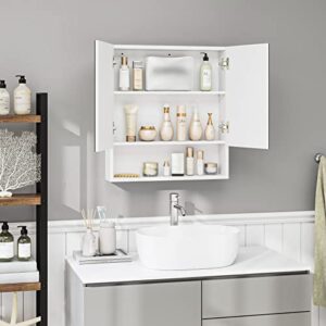 FOTOSOK Bathroom Wall Cabinet Medicine Cabinet, Wall Mounted Bathroom Mirror with Storage Mirror Cabinet with 2 Doors and Adjustable Shelf, Laundry Living Room, White