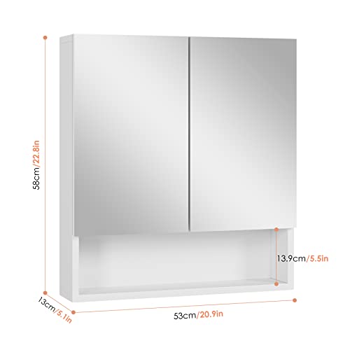 FOTOSOK Bathroom Wall Cabinet Medicine Cabinet, Wall Mounted Bathroom Mirror with Storage Mirror Cabinet with 2 Doors and Adjustable Shelf, Laundry Living Room, White
