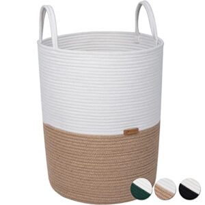 r runka extra large woven basket -16"x 20" laundry basket with handle -clothes hamper, laundry hamper for bedroom living room，nursery decor| wicker storage basket - off white & jute