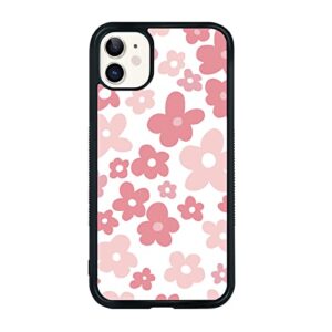 pink flower phone case compatible with iphone 11 6.1 inch - shockproof protective tpu aluminum cute pink floral iphone case designed for iphone 11 case for men girls women boys (bloom)