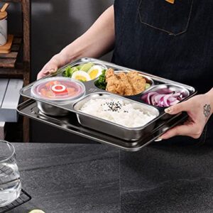 GANAZONO 2 Sets Stainless Steel Rectangular Divided Plates Tray with Lid for Adults Divided Dinner Tray 5 Sections Bento Lunch Box Camping