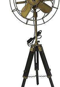 NauticaCollectical Antique Brass Pedestal Fan with Wooden Tripod Floor Stand