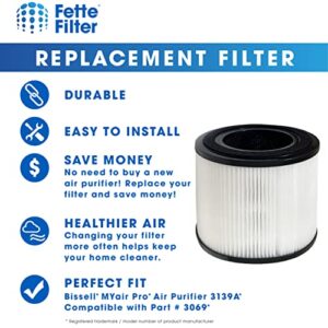 Fette Filter - Filter Compatible with BISSELL MYair Pro Hub and Plus Air Purifier Replacement HEPA and Carbon Filter Part # 3069 and 3389 - Pack of 2