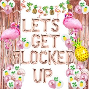 let's get flocked up balloons rose gold flamingo bachelorette party banner final flamingle/beach bach/hawaii luau/tropical summer beach pineapple bridal shower bachelorette party supplies decorations