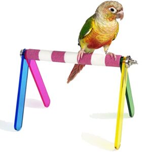 parrot play stand portable bird training perch rough-surfaced corundum and stainless steel 8" (red)