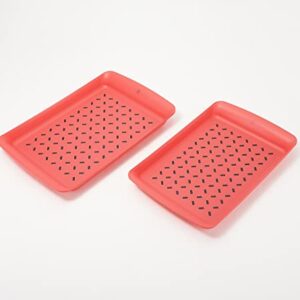 Henning Lee 2-Pc Medium & Large Rectangle Non-Slip Serving Trays-New (Red)