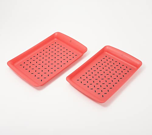 Henning Lee 2-Pc Medium & Large Rectangle Non-Slip Serving Trays-New (Red)