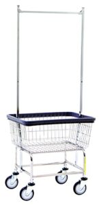 r&b wire™ 100e58kd commercial wire laundry cart with double pole rack, 2.5 bushel, chrome, made in usa