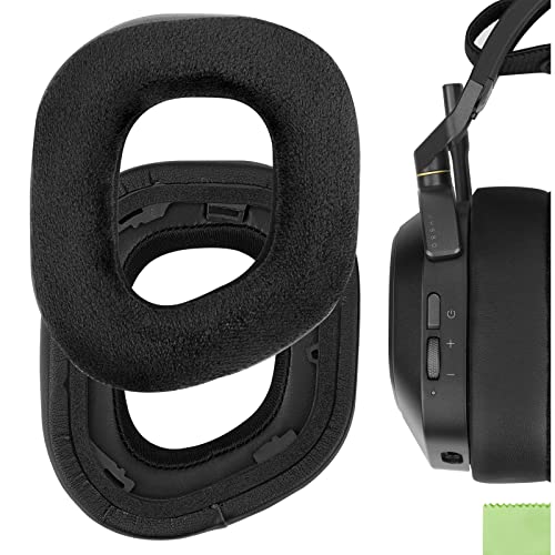 Geekria Comfort Hybrid Velour Replacement Ear Pads for Corsair HS80 RGB Wireless Headphones Ear Cushions, Headset Earpads, Ear Cups Cover Repair Parts (Black)