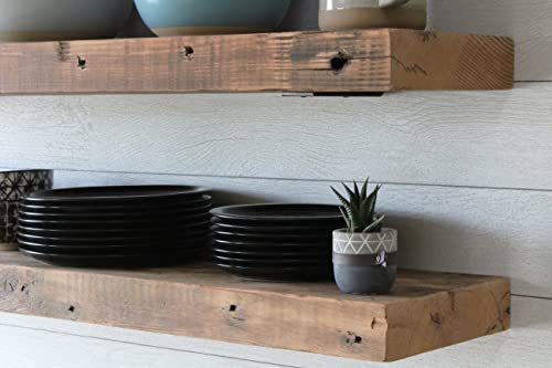 Urban Legacy Deep Floating Shelves | Reclaimed Barn Joist Deep Floating Shelves with Low Profile Brackets | High Weight Capacity (48" x 11" x 2.5", Natural)