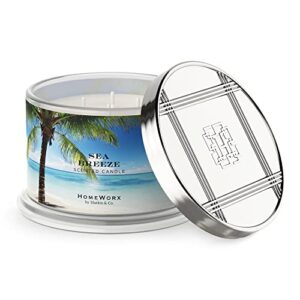 Premium Scented 4-Wick Candle, Sea-Breeze, HomeWorx by Slatkin & Co - 18 oz - Long-Lasting Jar Candle, 30-55 Hours Burn Time - Notes of Tropical Jasmine, Lemon Zest, Crisp Watery Greens & Wild Orchid