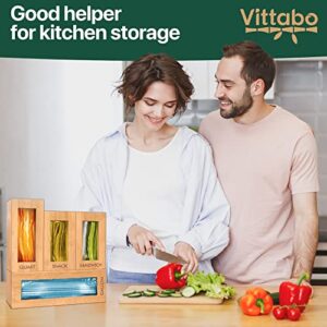 Vittabo Bamboo Ziplock Bag Organizer for Drawer - Food Bag Storage Organizer - Sandwich Bag Organizer- 4 Pc. Gallon, Quart, Snack, Sandwich - Slider Bag Organizer with Soft Non-Slip Pads