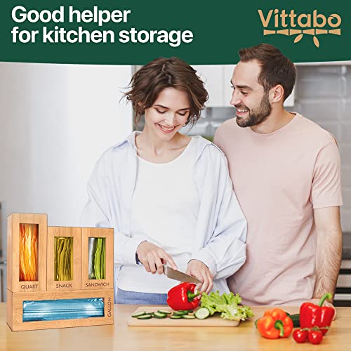 Vittabo Bamboo Ziplock Bag Organizer for Drawer - Food Bag Storage Organizer - Sandwich Bag Organizer- 4 Pc. Gallon, Quart, Snack, Sandwich - Slider Bag Organizer with Soft Non-Slip Pads