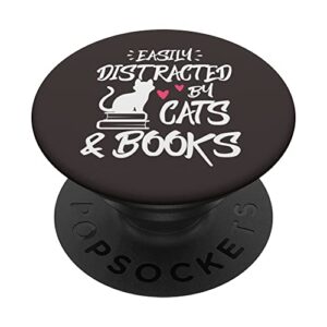 easily distracted by cats and books popsockets swappable popgrip