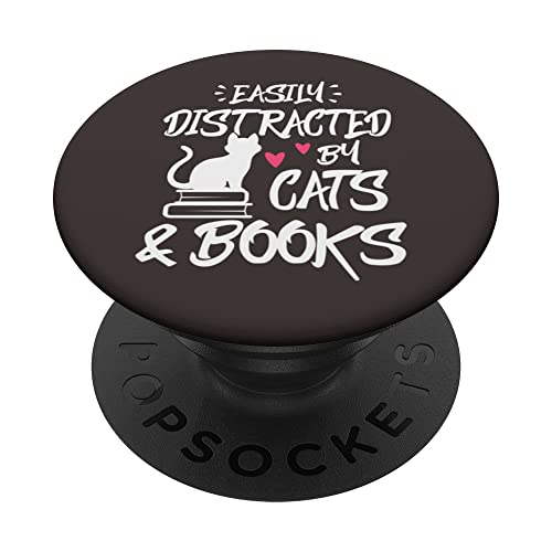 Easily Distracted By Cats And Books PopSockets Swappable PopGrip