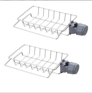 2 piece stainless steel faucet rack, hanging adjustable height for kitchen sink, suitable for kitchen sink, bathroom sink storage rack, can be placed sponge, brush, soap, bath ball, shampoo etc