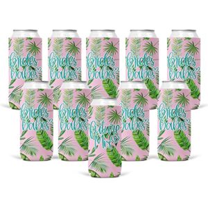 bride and brides babes hugger set of 10, can cooler sleeves- bridal shower cooler sleeves for bridesmaids and bride to be hugger, skinny bachelorette coozies, 12oz, slim can hugger bachelorette