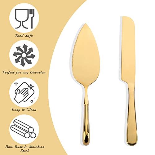 Terra Artisan Gold Cake Cutting Set (2 Pieces), Stainless Steel, Elegant Cake Cutting Set for Wedding, Cake Knife and Server set, Perfect For Wedding, Bridal Shower, Graduation, All in a Giftable Box