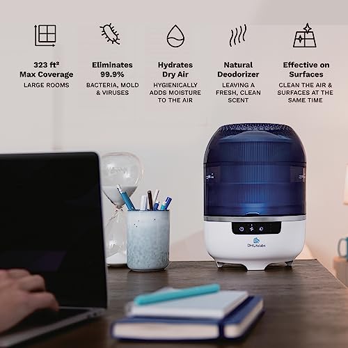 DH Lifelabs | Aaira Mini Hydrating Dry Air Purifiers | Eliminates 99.9% of Bacteria Viruses Mold | Cleans Moisturizes Air | Odor Eliminator Smoke Pets | 323 Sq Ft for Large Room Bedroom Home | Grey