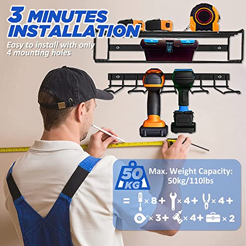 Bygytyo Heavy Duty Floating Tool Shelf, Power Tool Organizer for Handheld Power Tools, Drill Holder Wall Mount Storage Rack, 100# Weight Limit, Compact Removable Design, Perfect for Father's Day