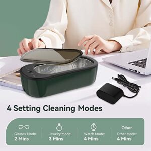 Aparatoo Jewelry Cleaner, 45kHz Ultrasonic Cleaning Machine with 4 Time Modes, Portable Professional Household Cleaner for All Eyeglasses Watches Shaver, BLACK GREEN