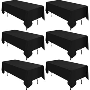 rewomc 6 pack polyester tablecloth 60 x 102 inch black polyester table cloth for 6 foot rectangle tables, stain and wrinkle resistant washable table cover for kitchen wedding banquet restaurant party